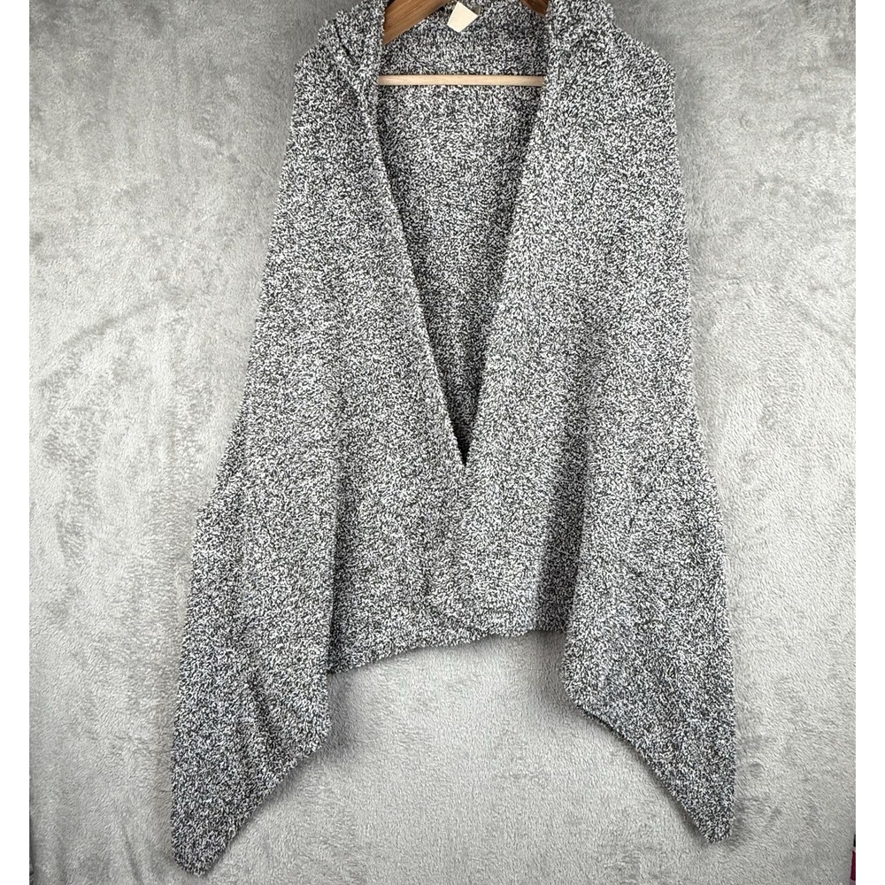 Soft Surroundings Open Wrap Teddy One Size Sweater Vest Gray Cozy Pockets Hood